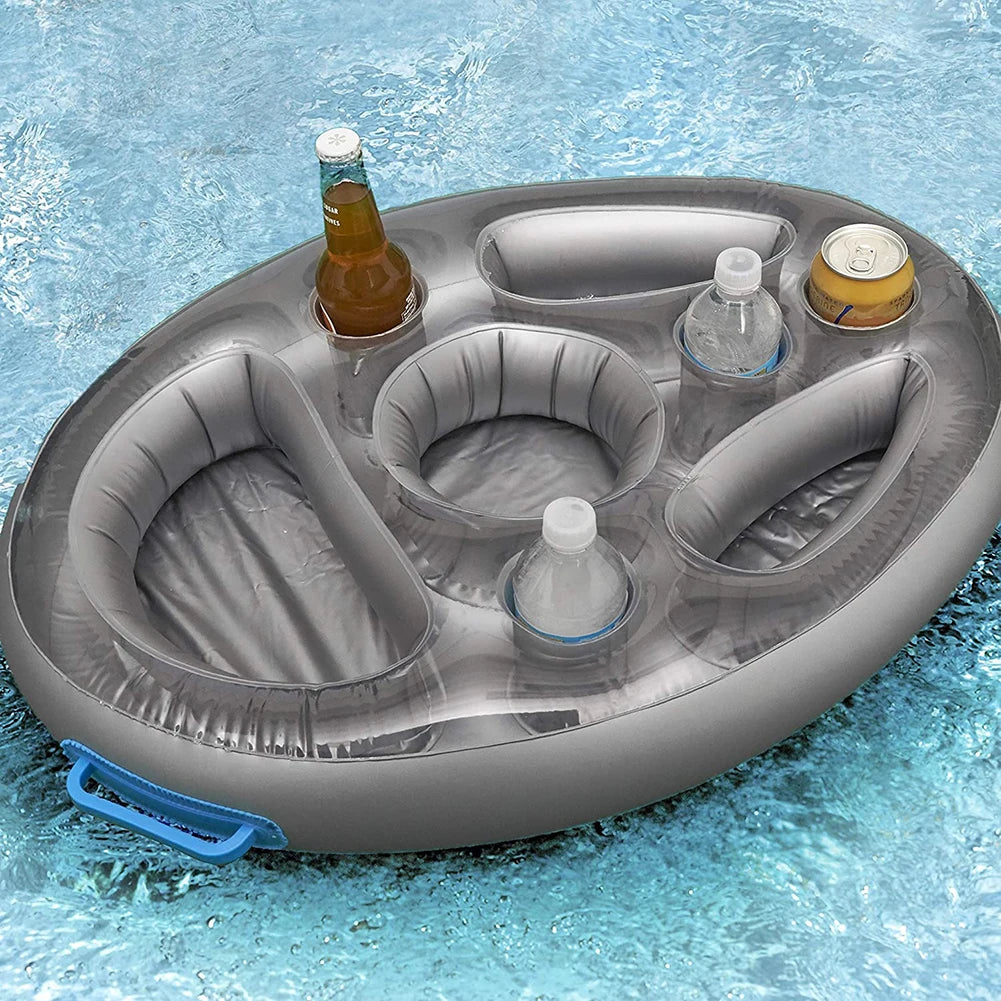 Inflatable Pool Float Beer Drinking Cooler Table Summer Bar Tray Beach Swimming Ring Party Bucket Cup Holder for Swimming Pool